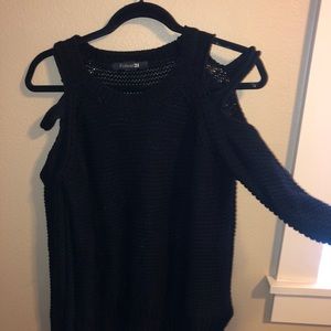 Black Ripped Shoulder Sweater